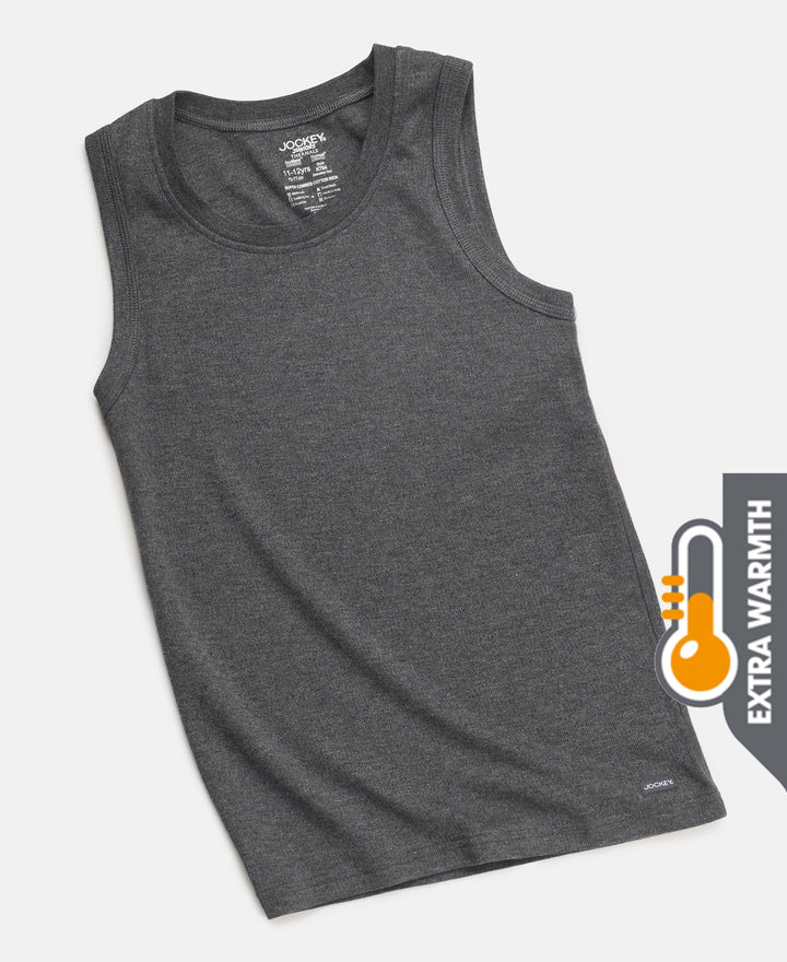 Extra Warmth Kid's Super Combed Cotton Rich Sleeveless Thermal Muscle Vest with StayWarm Treatment - Charcoal Melange
