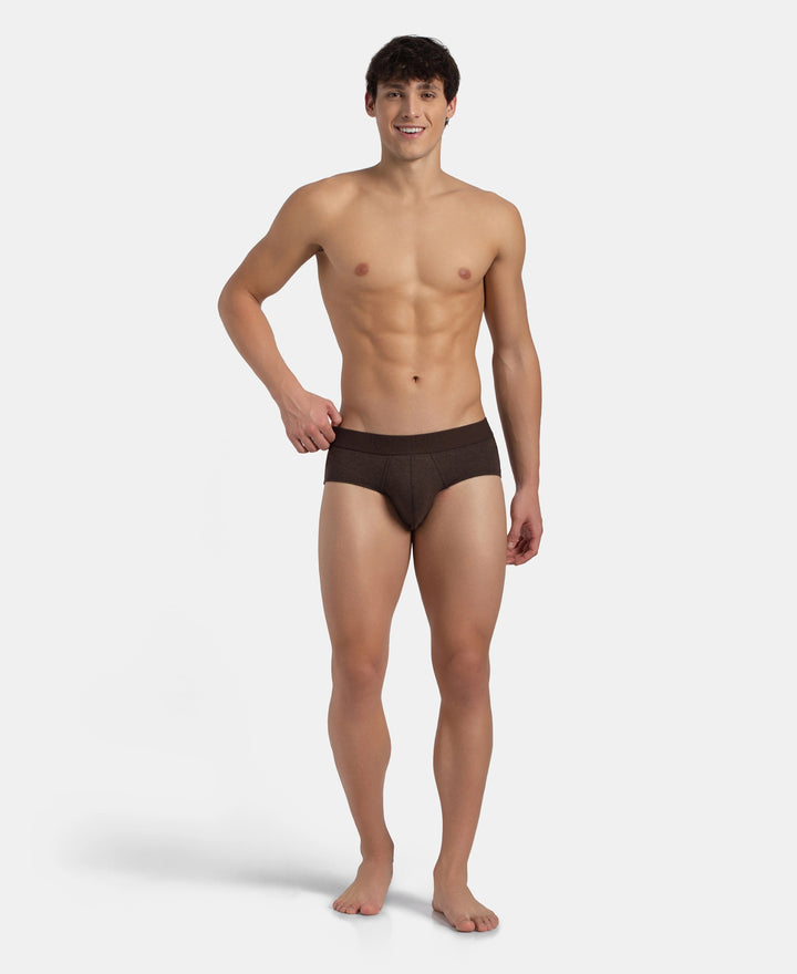 Bamboo Cotton Elastane Stretch Breathable Mesh Brief with StayDry Treatment - Java Melange