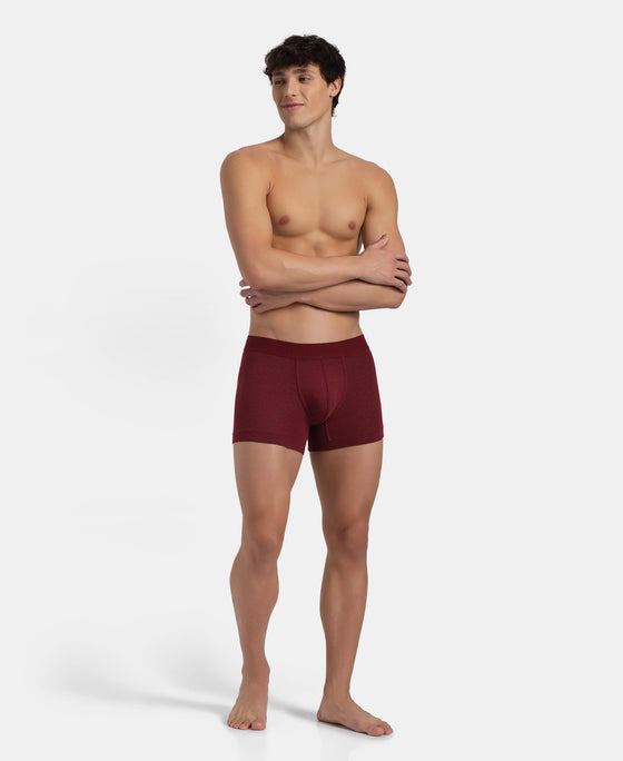 Bamboo Cotton Elastane Stretch Breathable Mesh Trunk with StayDry Treatment - Deep Red Melange