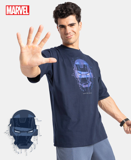Marvel Avengers Super Combed Cotton Rich Graphic Printed Oversized T-Shirt - Navy