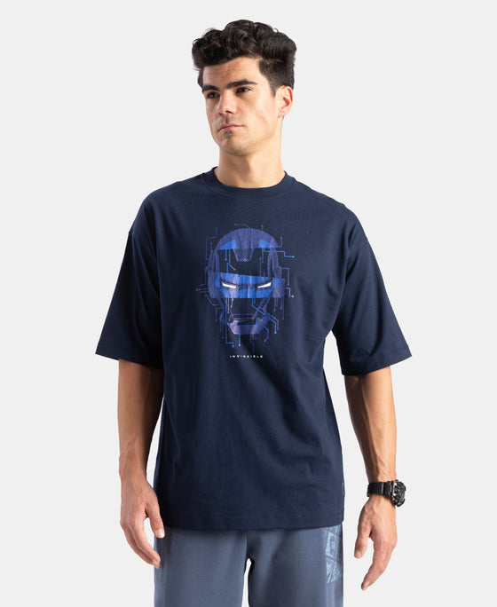 Marvel Avengers Super Combed Cotton Rich Graphic Printed Oversized T-Shirt - Navy