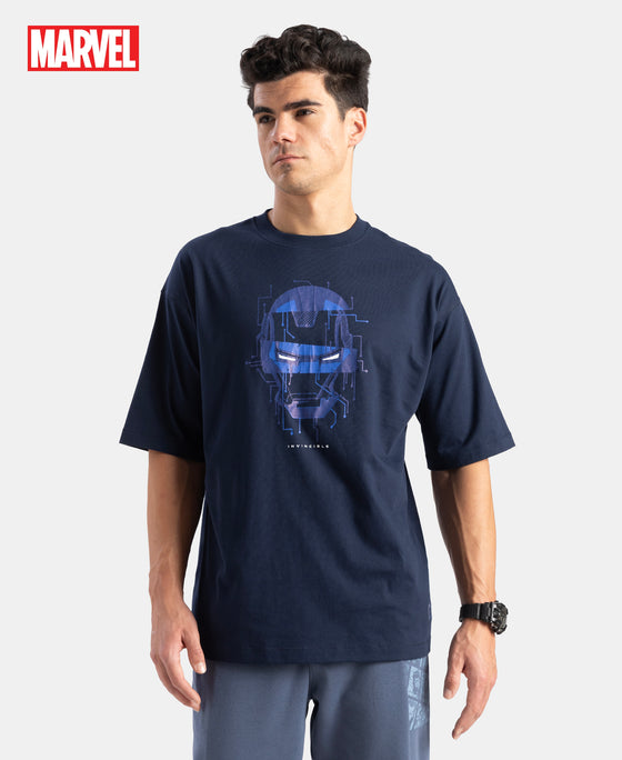 Marvel Avengers Super Combed Cotton Rich Graphic Printed Oversized T-Shirt - Navy