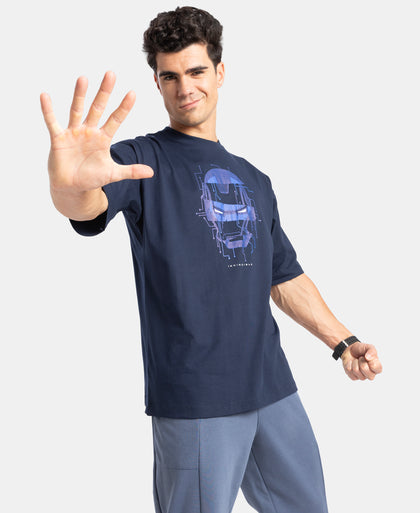 Marvel Avengers Super Combed Cotton Rich Graphic Printed Oversized T-Shirt - Navy