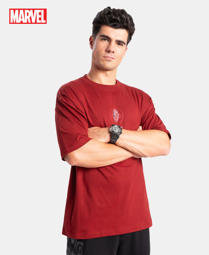 Marvel Avengers Super Combed Cotton Rich Graphic Printed Oversized T-Shirt - Sundried Tomato