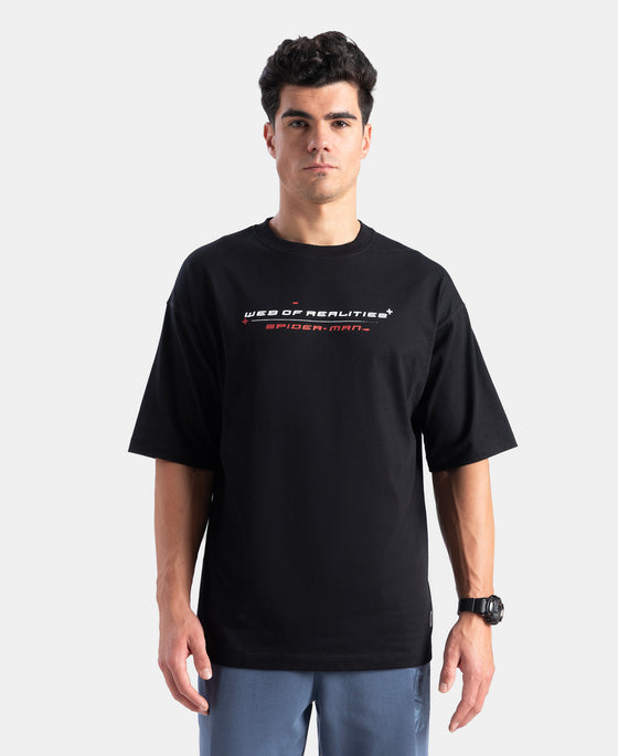 Marvel Avengers Super Combed Cotton Rich Graphic Printed Oversized T-Shirt - Black