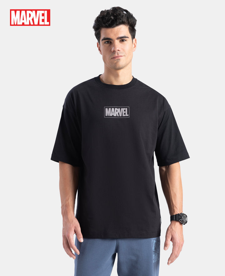 Marvel Avengers Super Combed Cotton Rich Graphic Printed Oversized T-Shirt - Black