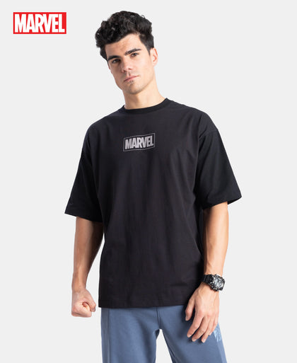 Marvel Avengers Super Combed Cotton Rich Graphic Printed Oversized T-Shirt - Black