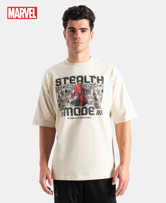 Marvel Avengers Super Combed Cotton Rich Graphic Printed Oversized T-Shirt - Almond Milk
