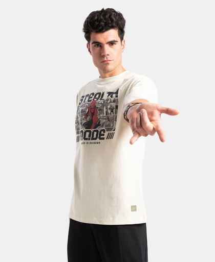 Marvel Avengers Super Combed Cotton Rich Graphic Printed Oversized T-Shirt - Almond Milk