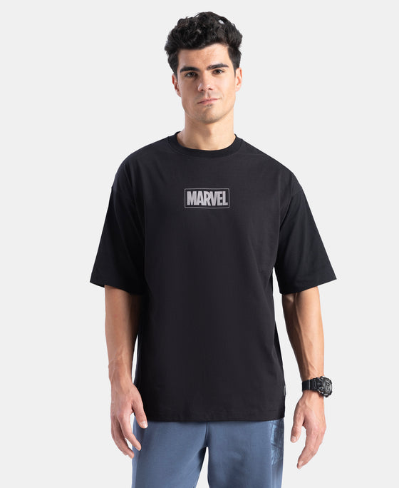 Marvel Avengers Super Combed Cotton Rich Graphic Printed Oversized T-Shirt - Black