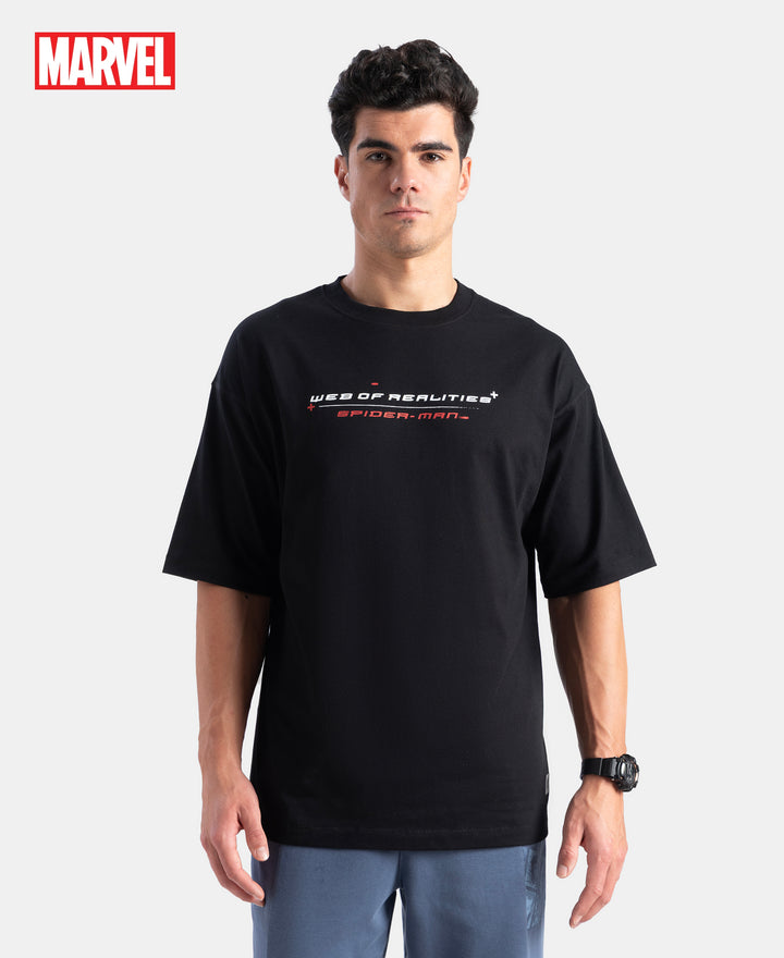 Marvel Avengers Super Combed Cotton Rich Graphic Printed Oversized T-Shirt - Black