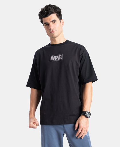 Marvel Avengers Super Combed Cotton Rich Graphic Printed Oversized T-Shirt - Black