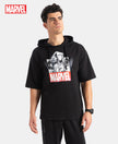 Marvel Avengers Super Combed Cotton French Terry Graphic Printed Hoodie T-Shirt - Black