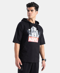 Marvel Avengers Super Combed Cotton French Terry Graphic Printed Hoodie T-Shirt - Black