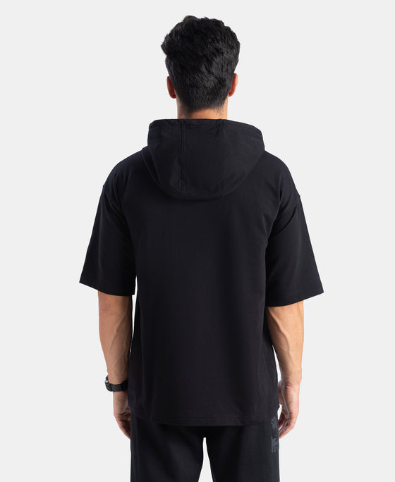 Marvel Avengers Super Combed Cotton French Terry Graphic Printed Hoodie T-Shirt - Black