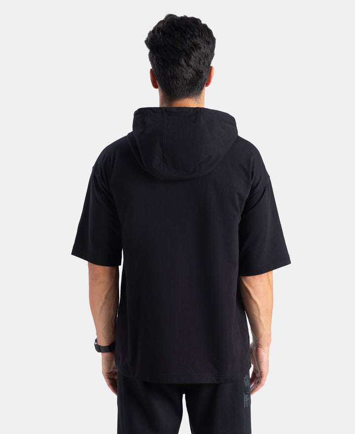 Marvel Avengers Super Combed Cotton French Terry Graphic Printed Hoodie T-Shirt - Black