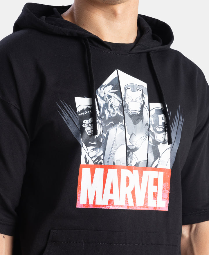 Marvel Avengers Super Combed Cotton French Terry Graphic Printed Hoodie T-Shirt - Black
