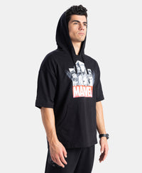 Marvel Avengers Super Combed Cotton French Terry Graphic Printed Hoodie T-Shirt - Black