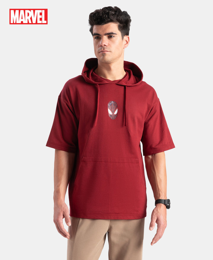 Marvel Avengers Super Combed Cotton French Terry Graphic Printed Hoodie T-Shirt - Biking Red