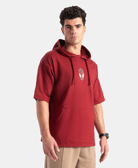 Marvel Avengers Super Combed Cotton French Terry Graphic Printed Hoodie T-Shirt - Biking Red