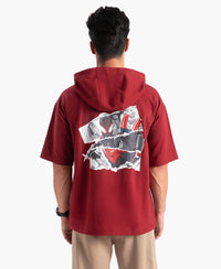 Marvel Avengers Super Combed Cotton French Terry Graphic Printed Hoodie T-Shirt - Biking Red