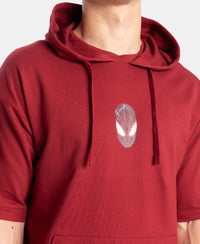 Marvel Avengers Super Combed Cotton French Terry Graphic Printed Hoodie T-Shirt - Biking Red