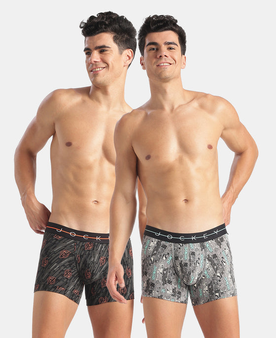 Marvel Avengers Super Combed Cotton Elastane Stretch Printed Trunk with Ultrasoft Waistband - Monument & Black (Pack of 2)