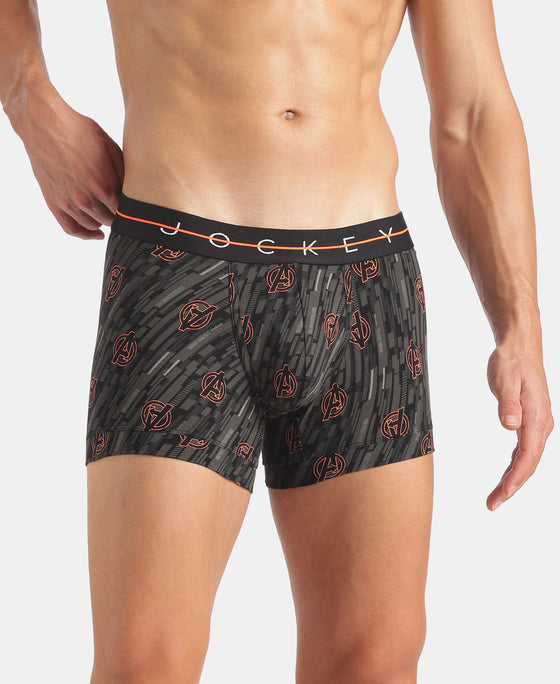Marvel Avengers Super Combed Cotton Elastane Stretch Printed Trunk with Ultrasoft Waistband - Monument & Black (Pack of 2)
