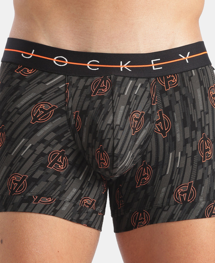 Marvel Avengers Super Combed Cotton Elastane Stretch Printed Trunk with Ultrasoft Waistband - Monument & Black (Pack of 2)