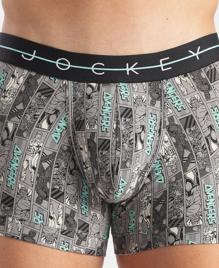 Marvel Avengers Super Combed Cotton Elastane Stretch Printed Trunk with Ultrasoft Waistband - Monument & Black (Pack of 2)