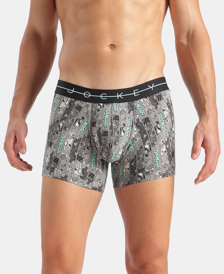 Marvel Avengers Super Combed Cotton Elastane Stretch Printed Trunk with Ultrasoft Waistband - Monument & Black (Pack of 2)