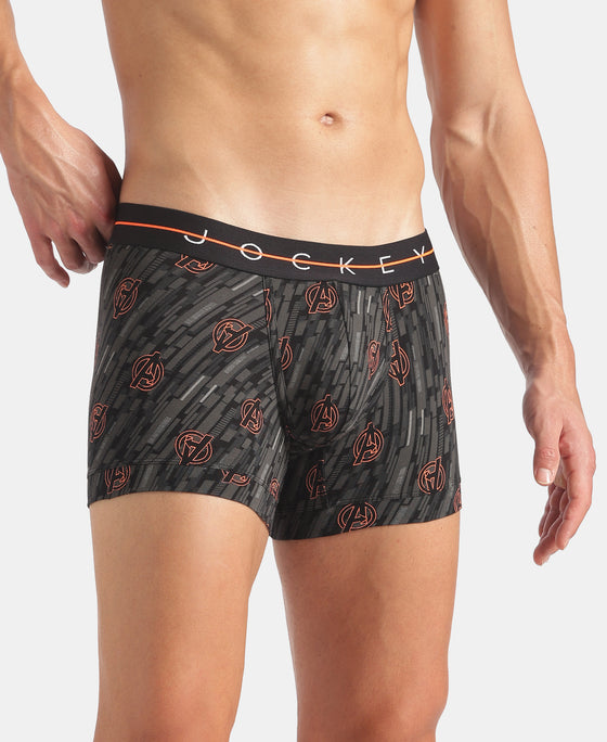 Marvel Avengers Super Combed Cotton Elastane Stretch Printed Trunk with Ultrasoft Waistband - Monument & Black (Pack of 2)