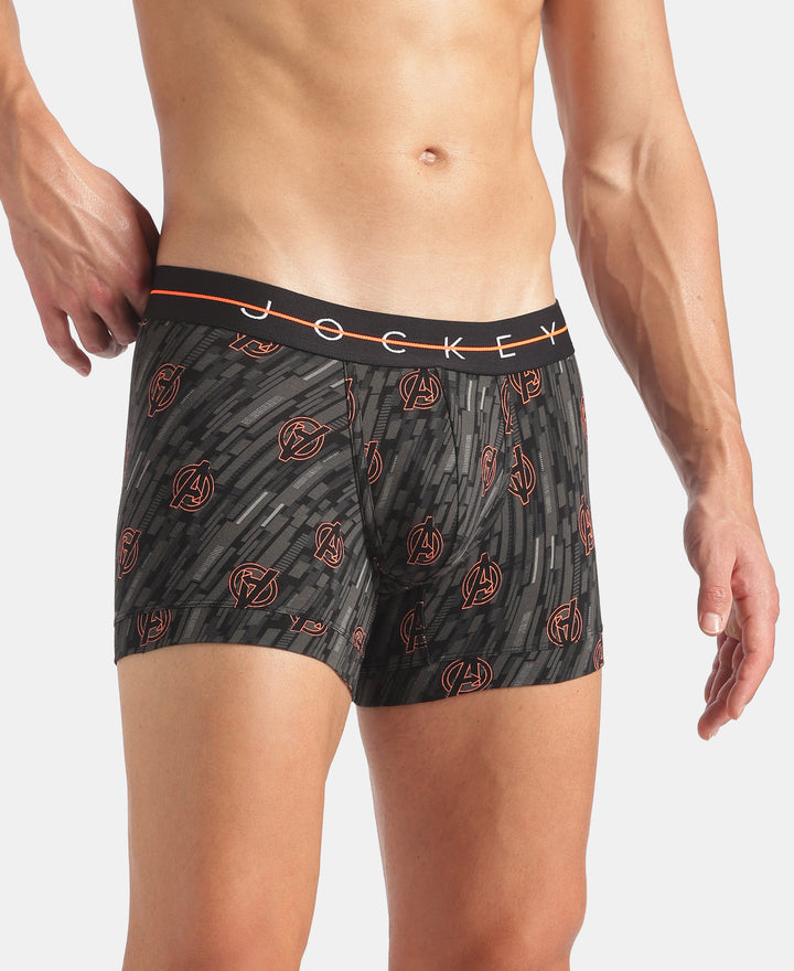 Marvel Avengers Super Combed Cotton Elastane Stretch Printed Trunk with Ultrasoft Waistband - Monument & Black (Pack of 2)
