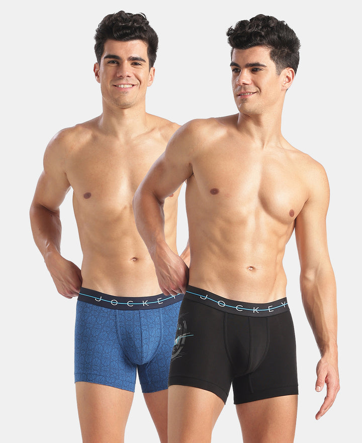 Marvel Avengers Super Combed Cotton Elastane Stretch Printed Trunk with Ultrasoft Waistband - Classic Blue & Black (Pack of 2)