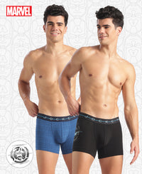 Marvel Avengers Super Combed Cotton Elastane Stretch Printed Trunk with Ultrasoft Waistband - Classic Blue & Black (Pack of 2)