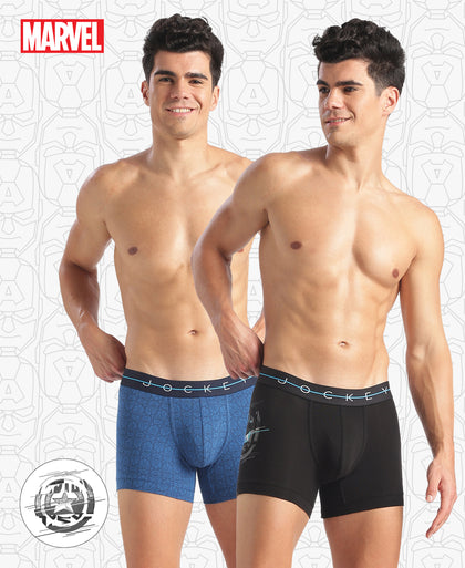 Marvel Avengers Super Combed Cotton Elastane Stretch Printed Trunk with Ultrasoft Waistband - Classic Blue & Black (Pack of 2)