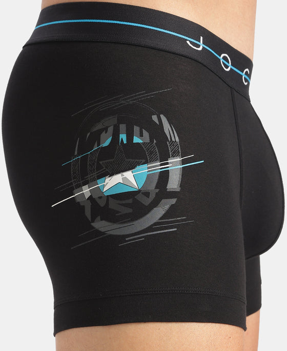 Marvel Avengers Super Combed Cotton Elastane Stretch Printed Trunk with Ultrasoft Waistband - Classic Blue & Black (Pack of 2)