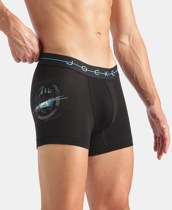 Marvel Avengers Super Combed Cotton Elastane Stretch Printed Trunk with Ultrasoft Waistband - Classic Blue & Black (Pack of 2)