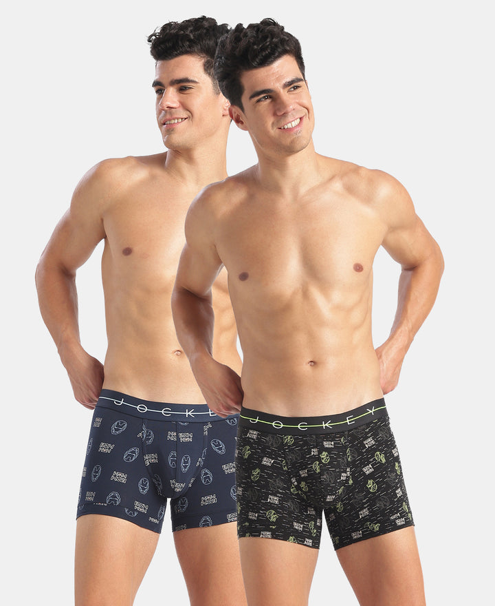 Marvel Avengers Super Combed Cotton Elastane Stretch Printed Trunk with Ultrasoft Waistband - Black & Navy (Pack of 2)