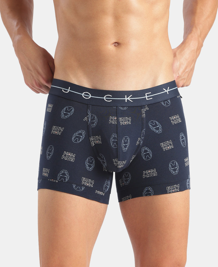 Marvel Avengers Super Combed Cotton Elastane Stretch Printed Trunk with Ultrasoft Waistband - Black & Navy (Pack of 2)