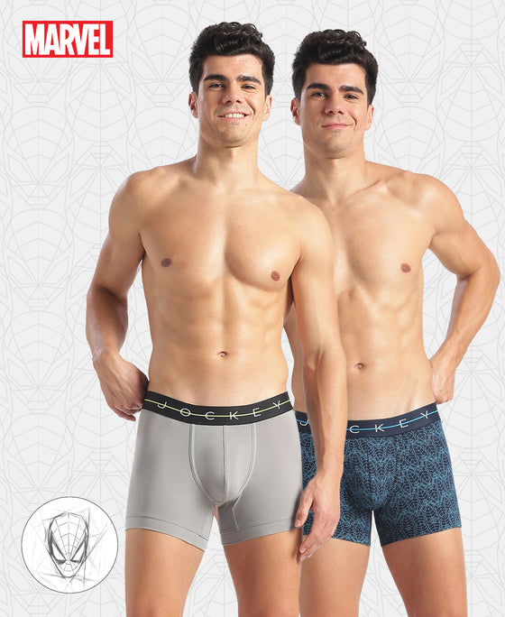 Marvel Avengers Super Combed Cotton Elastane Stretch Printed Trunk with Ultrasoft Waistband - Navy & Monument (Pack of 2)