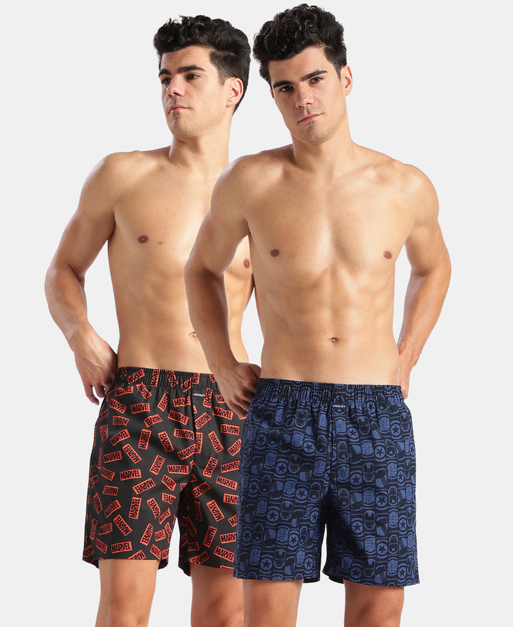 Marvel Avengers Super Combed Mercerized Cotton Woven Printed Boxer Shorts with Side Pockets- Navy & Black (Pack of 2)