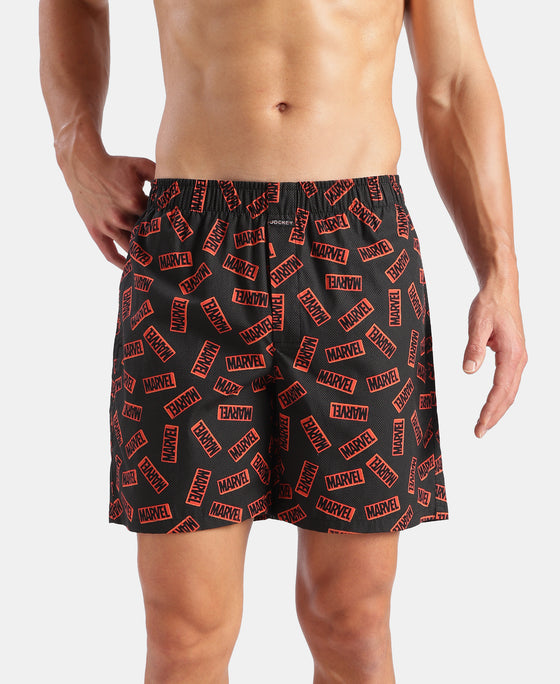 Marvel Avengers Super Combed Mercerized Cotton Woven Printed Boxer Shorts with Side Pockets- Navy & Black (Pack of 2)