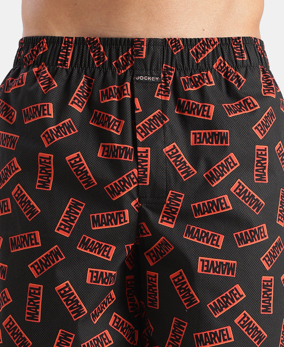 Marvel Avengers Super Combed Mercerized Cotton Woven Printed Boxer Shorts with Side Pockets- Navy & Black (Pack of 2)