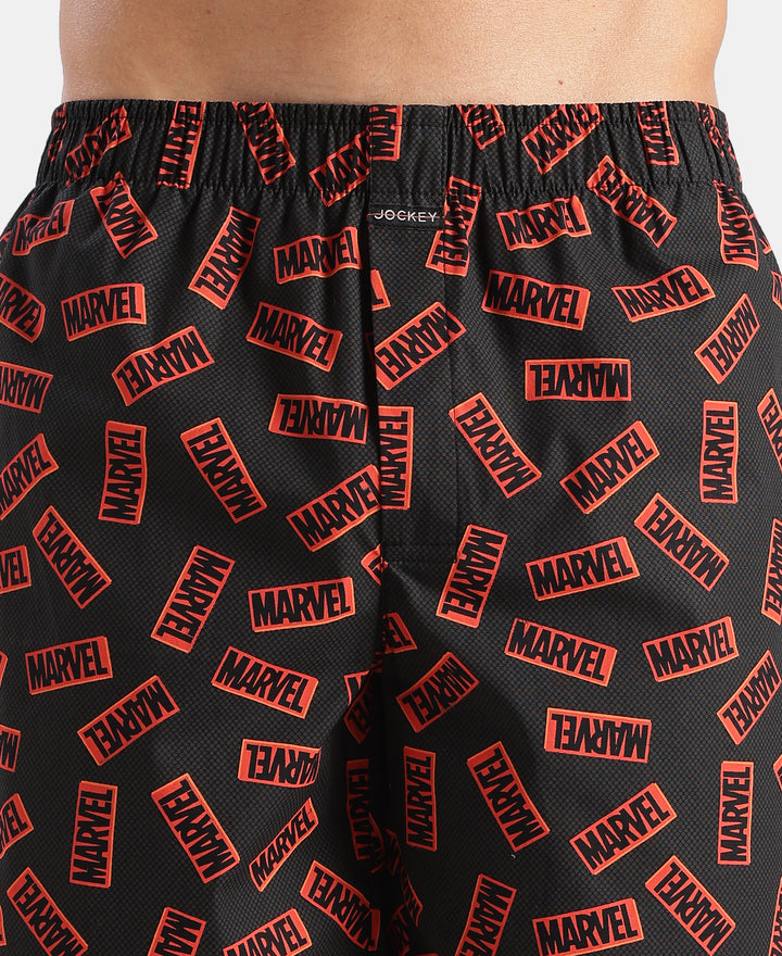 Marvel Avengers Super Combed Mercerized Cotton Woven Printed Boxer Shorts with Side Pockets- Navy & Black (Pack of 2)