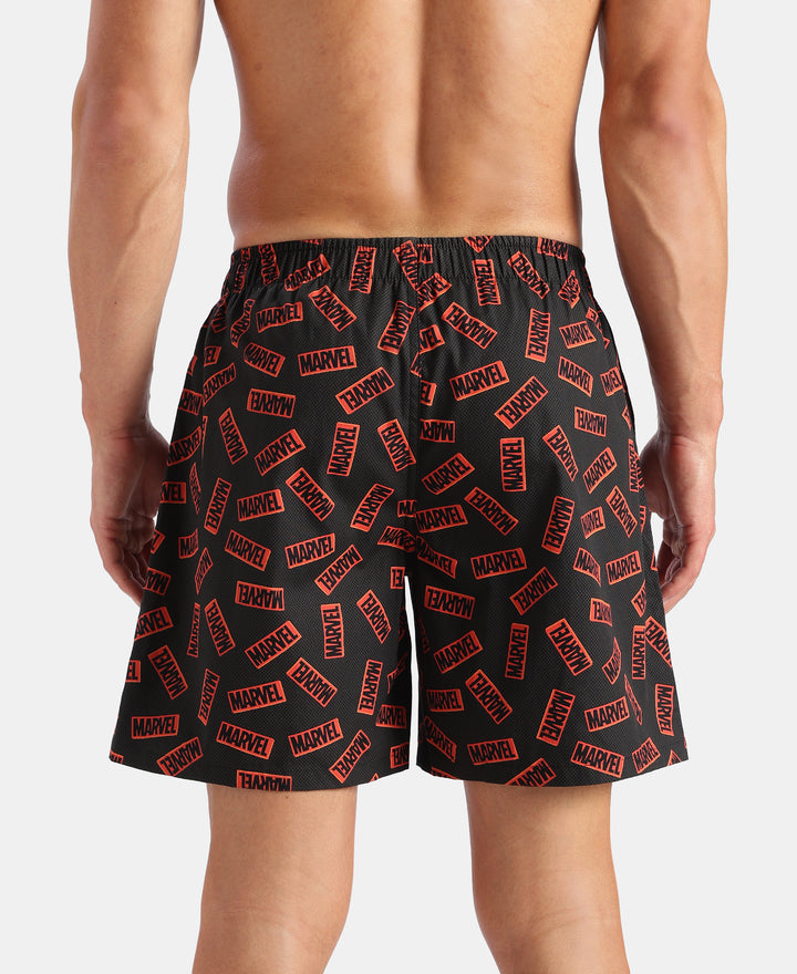 Marvel Avengers Super Combed Mercerized Cotton Woven Printed Boxer Shorts with Side Pockets- Navy & Black (Pack of 2)