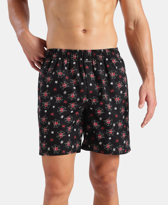 Marvel Avengers Super Combed Mercerized Cotton Woven Printed Boxer Shorts with Side Pockets- Black & Almond Milk (Pack of 2)
