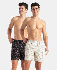 Marvel Avengers Super Combed Mercerized Cotton Woven Printed Boxer Shorts with Side Pockets- Black & Almond Milk (Pack of 2)