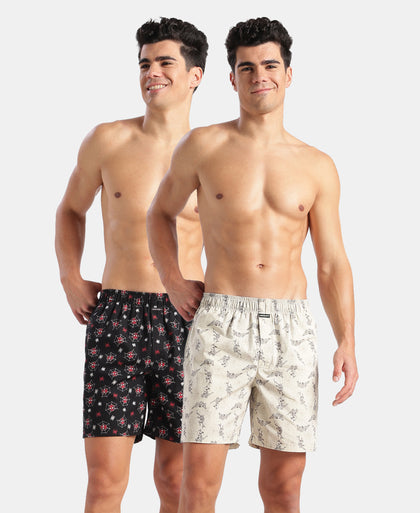 Marvel Avengers Super Combed Mercerized Cotton Woven Printed Boxer Shorts with Side Pockets- Black & Almond Milk (Pack of 2)