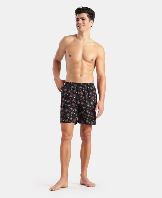 Marvel Avengers Super Combed Mercerized Cotton Woven Printed Boxer Shorts with Side Pockets- Black & Almond Milk (Pack of 2)